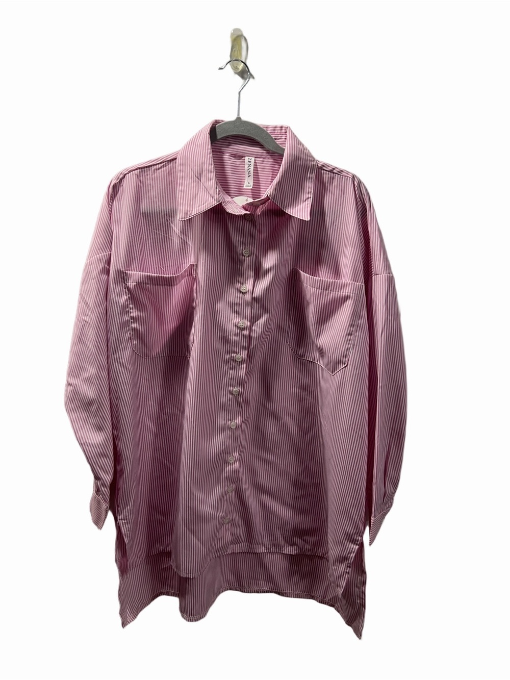 NWT Zenana|Pink Pinstripe Button-Up Shirt|Size Large